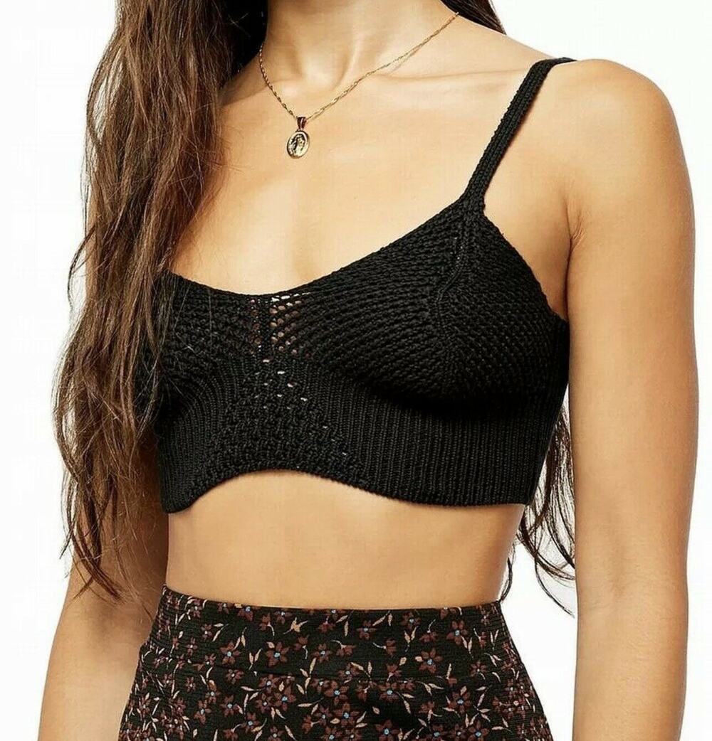 Free People Intimately Crochet Bralette Small You Wanna Brami V-Neck Black Boho